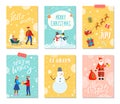Merry Christmas Set of Greeting Xmas Cards Vector