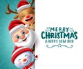 Merry christmas character vector banner template. Merry christmas text in white empty space for messages with santa claus.