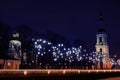 Merry Christmas. Christmas bell tower and Bethlehem stars