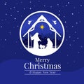 Merry christmas - Christmas the savior is born with Nightly christmas scenery mary and joseph in a manger with baby Jesus vector