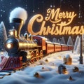 Merry Christmas with christmas train with snow and Santa Claus.