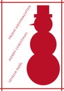 Merry Christmas Christmascard in red with snowman Royalty Free Stock Photo