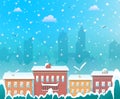 Merry Christmas, city on winter background, cozy snowy town at holiday eve, christmas village for greeting and postal card Royalty Free Stock Photo