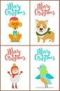 Merry Christmas Collection Dog Snowman Bird Puppy