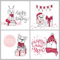 Merry Christmas 2018 collection with cute greeting cards. Funny Royalty Free Stock Photo