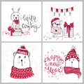 Merry Christmas 2018 collection with cute greeting cards. Funny Royalty Free Stock Photo