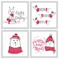 Merry Christmas 2018 collection with cute greeting cards. Funny Royalty Free Stock Photo