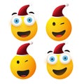 Merry Christmas! - Collection of Smiling, Cheering Characters,3D Emoji with Winking or Wide Open Pop Out Eyes,Red Santa Hat On Royalty Free Stock Photo