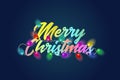 Merry Christmas colorful text title with bautiful garland lights. Holiday vector illustration. Royalty Free Stock Photo