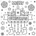 Merry Christmas. Coloring page. Black and white vector illustration.