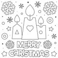 Merry Christmas. Coloring page. Black and white vector illustration.