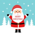 Merry Christmas concept vector illustration. Santa Claus standing on snow with Christmas tree on background. Design for web, banne Royalty Free Stock Photo