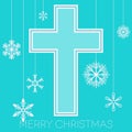 Merry Christmas with cross and snowflakes