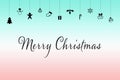 Merry christmas cursive script writing with ornaments on green to red gradient background illustration