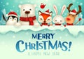 Merry Christmas! Christmas cute animals character with big signboard