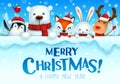 Merry Christmas! Christmas cute animals character with big signboard