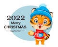 Merry Christmas. Cute cartoon character tiger Royalty Free Stock Photo