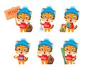 Merry Christmas. Cute cartoon character tiger