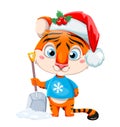 Merry Christmas. Cute cartoon character tiger