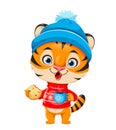 Merry Christmas. Cute cartoon character tiger