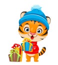 Merry Christmas. Cute cartoon character tiger