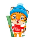 Merry Christmas. Cute cartoon character tiger