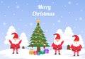 Merry Christmas Cute Cartoon Dwarf little fantasy, Santa Claus And Elves Characters. Tree or Gifts As An Additional Background Royalty Free Stock Photo