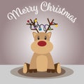 Merry Christmas. Cute cartoon sitting reindeer, Funny animal. Vector illustration. Eps 10. Royalty Free Stock Photo