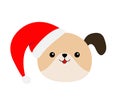 Merry Christmas. Cute dog face icon. Red Santa hat. Funny kawaii doodle baby animal. Cute cartoon funny character. Puppy pooch. Royalty Free Stock Photo