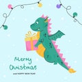 Merry Christmas with cute dragon with gifts