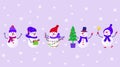 Merry Christmas cute greeting card with snowman and snowflakes for happy new year presents. Scandinavian style set for invitation Royalty Free Stock Photo