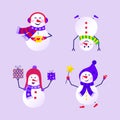 Merry Christmas cute greeting card with snowman and snowflakes for happy new year presents. Scandinavian style set for invitation Royalty Free Stock Photo