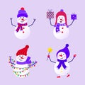Merry Christmas cute greeting card with snowman and snowflakes for happy new year presents. Scandinavian style set for Royalty Free Stock Photo