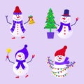 Merry Christmas cute greeting card with snowman and snowflakes for happy new year presents. Scandinavian style set for Royalty Free Stock Photo