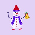 Merry Christmas cute greeting card with snowman and snowflakes for happy new year presents. Scandinavian style set for Royalty Free Stock Photo