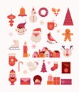 Merry Christmas cute modern minimalist style elements, illustrations collection. Santa, Christmas decorations, Christmas Royalty Free Stock Photo