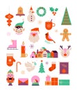 Merry Christmas cute modern minimalist style elements, illustrations collection. Santa, Christmas decorations, Christmas Royalty Free Stock Photo
