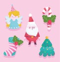 Merry christmas, cute santa angel tree sock and candy cane cartoon