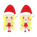 Merry Christmas With Cute Santa Girl. Pompom Hat And Outfit Santa Claus Costume. Beautiful Young Woman Vector. Illustration