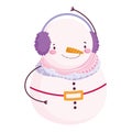 Merry christmas, cute snowman with earmuffs cartoon