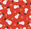 Merry Christmas cute snowman seamless pattern