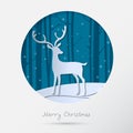 Merry Christmas 3d abstract paper cut illustration of deer in forest. Vector Greeting card. Origami winter season. Happy New Year. Royalty Free Stock Photo