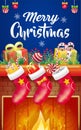 Merry Christmas. 3d illustration of red socks, gifts, sweets and bonfires in warm atmosphere