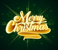 Merry Christmas 3D Typography on Green Vignette Background with Stars and Dots Royalty Free Stock Photo