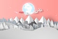 Merry Christmas day background.Landscape city view mountain winter snow season.Holiday festival Santa Claus with reindeer on sky. Royalty Free Stock Photo