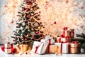 merry Christmas decorated tree with gifts generated by AI tool Royalty Free Stock Photo