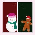 Merry christmas decorative banners with snowman and gingerbread man Royalty Free Stock Photo