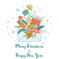 Merry Christmas decorative card banner full of Santa presents gifts Cute concept Santa letter Vector