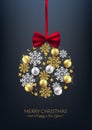 Merry Christmas decorative elements bauble snowflake bow, postcard, invitation, vector illustration Royalty Free Stock Photo