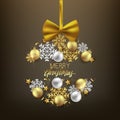 Merry Christmas decorative elements bauble snowflake bow, postcard, invitation, vector illustration Royalty Free Stock Photo